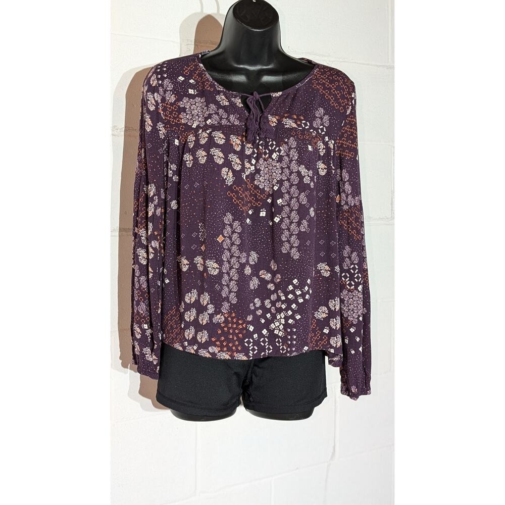 Rue21 Boho Floral Print Long Sleeve Blouse Bohemian Style Top Medium